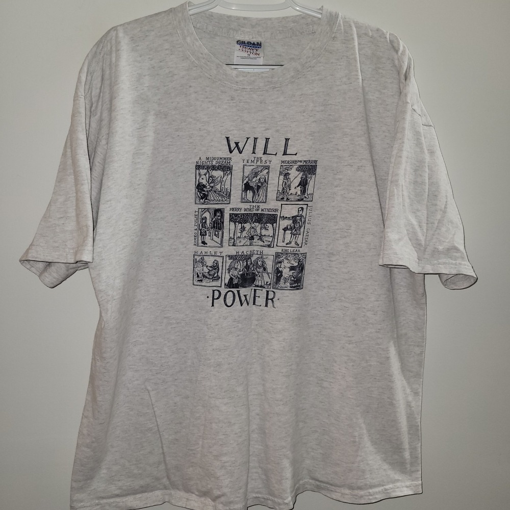 Y2K Shakespeare Will Power T-Shirt Size XL Heather Gray Macbeth Hamlet